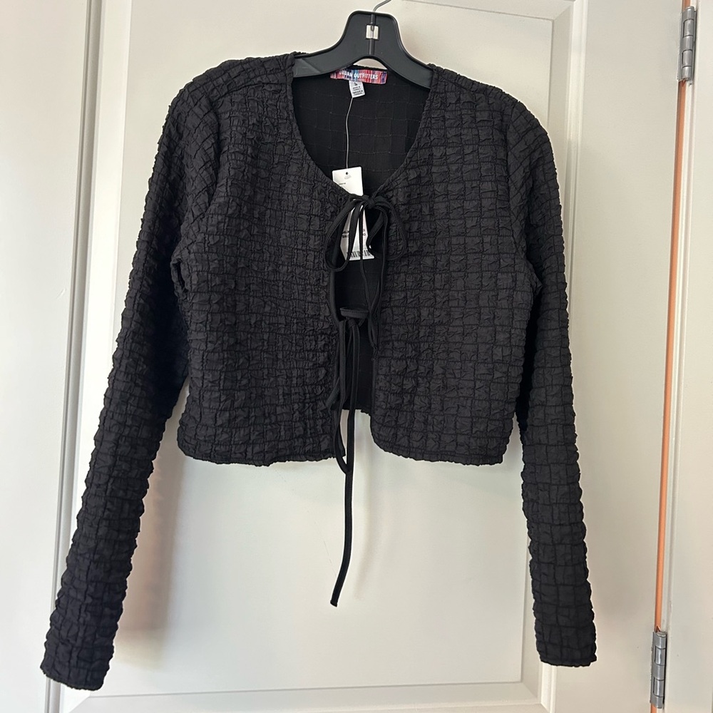 NWT urban outfitters black texture top with tie detail